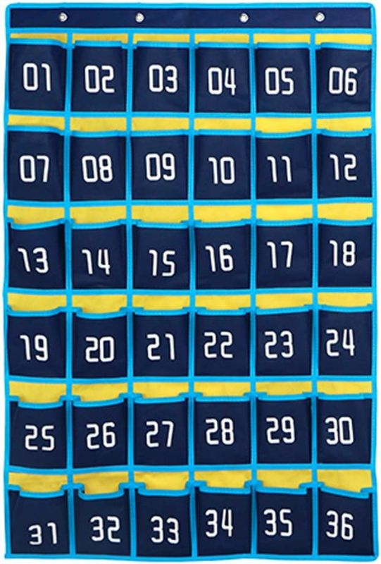 Photo 1 of Loghot Numbered Classroom Sundries Closet Pocket Chart for Cell Phones Holder Wall Door Hanging Organizer (36 Pockets Blue)