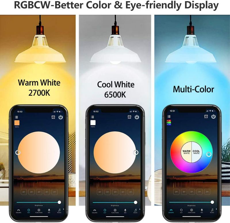 Photo 2 of BERENNIS Smart WiFi Light Bulbs, Color Changing LED Lights, Work with Alexa Echo, Google Home, Siri and IFTTT, No Hub Required, A19 RGBCW (60w Equivalent) 4 Pack