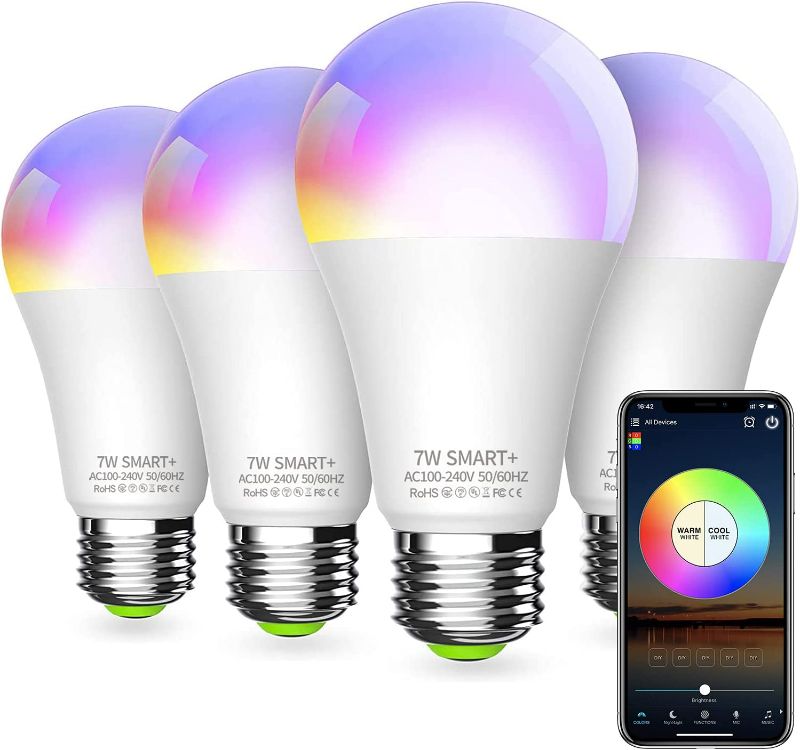 Photo 1 of BERENNIS Smart WiFi Light Bulbs, Color Changing LED Lights, Work with Alexa Echo, Google Home, Siri and IFTTT, No Hub Required, A19 RGBCW (60w Equivalent) 4 Pack