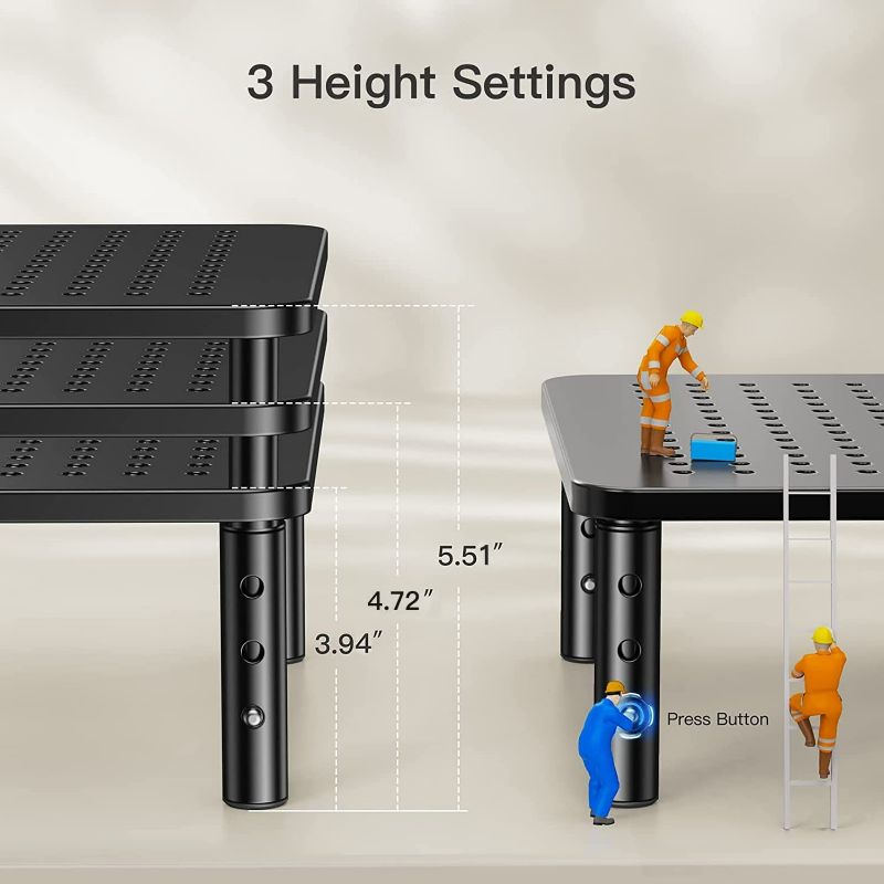 Photo 2 of Monitor Stand, Monitor Stand Riser 3 Height Adjustable, Monitor Riser with Airflow Vents, Laptop Stand for Desk, Laptop Riser, Desk Organizer for Monitor, 15.6" Laptop, PC, Printer