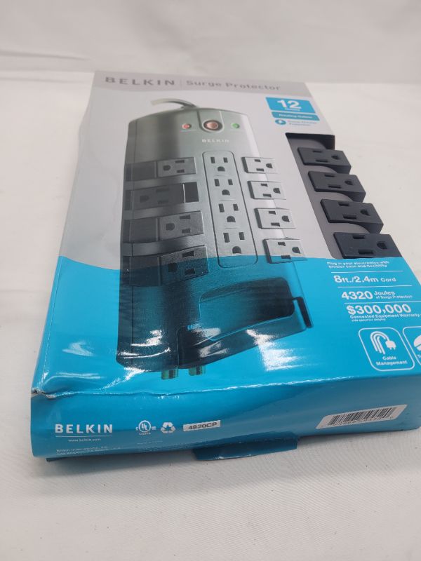 Photo 3 of Belkin Surge Protector w/ 8 Rotating & 4 Standard Outlets - 8ft Sturdy Extension Cord w/ Flat Pivot Plug for Home, Office, Travel, Desktop & Charging Brick - Power Strip 4320 Joules