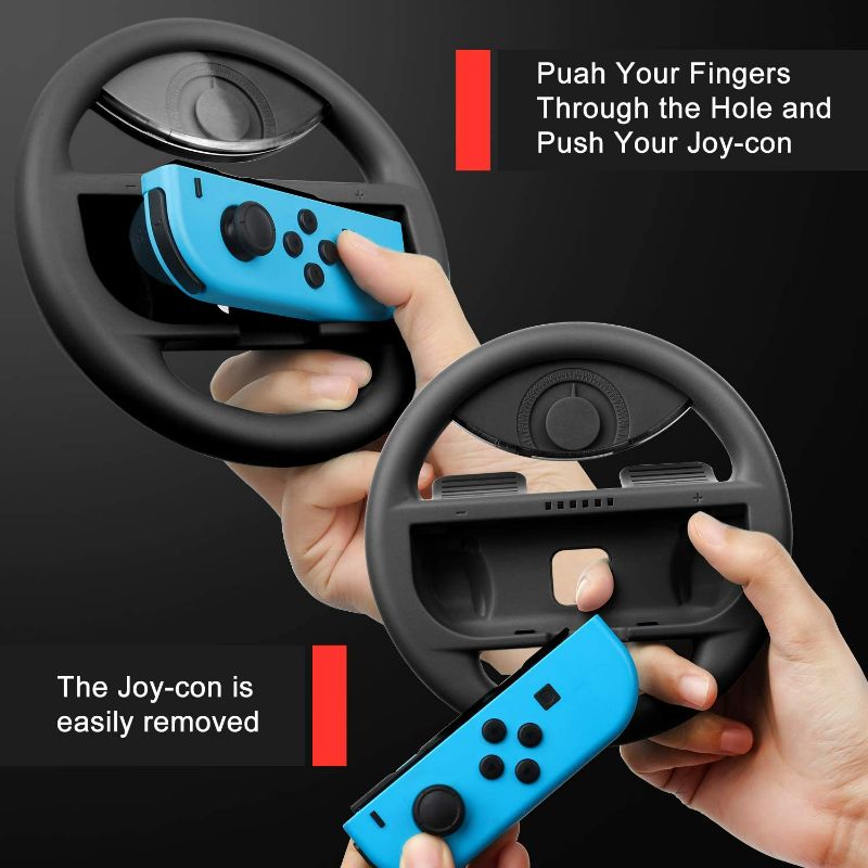 Photo 2 of Grip for Nintendo Switch Controller - 4 Pack Racing Steering Wheel Switch Controller Game Grip Handle Kit Fit for Nintendo Switch Joy-Con Controllers (Black)