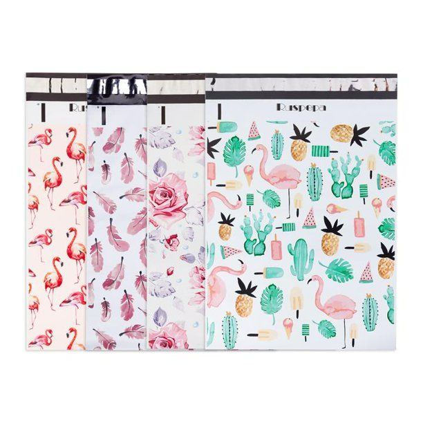 Photo 2 of RUSPEPA Poly Mailers 10x13 Shipping Bags 2.3 Mil Variety Pack - Summer, Flamingo, Floral, Feather Printed Self Seal Mailing Envelopes 40 PCS