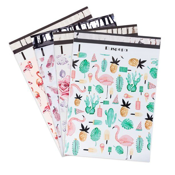 Photo 3 of RUSPEPA Poly Mailers 10x13 Shipping Bags 2.3 Mil Variety Pack - Summer, Flamingo, Floral, Feather Printed Self Seal Mailing Envelopes 40 PCS