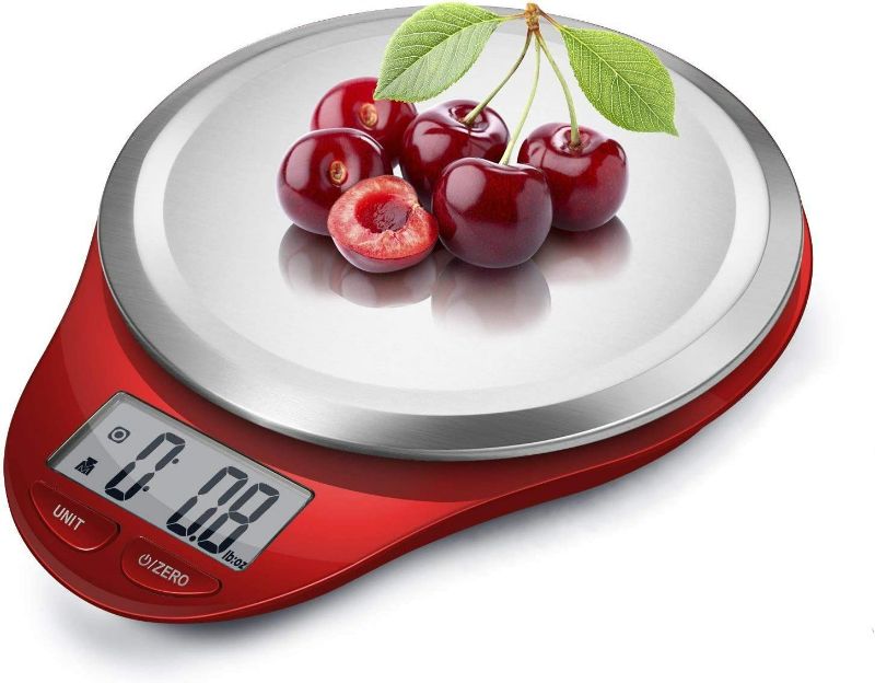 Photo 1 of NUTRI FIT Digital Kitchen Scale with Wide Stainless Steel Plateform High Accuracy Multifunction Food Scale with LCD Display for Baking Kitchen Cooking,Tare & Auto Off Function (Red)