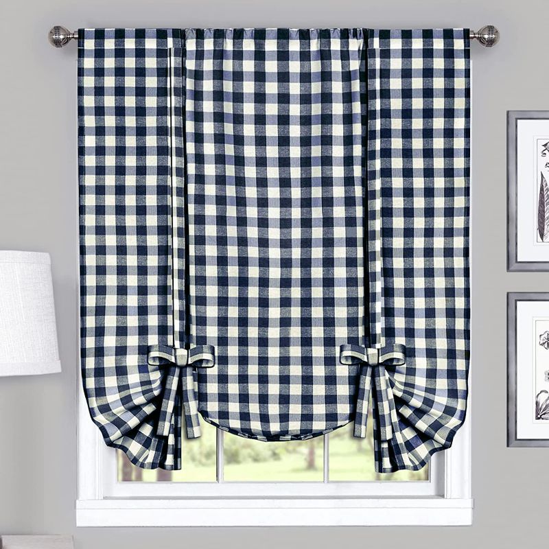 Photo 1 of Buffalo Check Tieup Window Curtain - 42 Inch Width, 63 Inch Length - Navy & Ivory Plaid - Light Filtering Farmhouse Country Drapes for Bedroom Living & Dining Room by Achim Home Decor