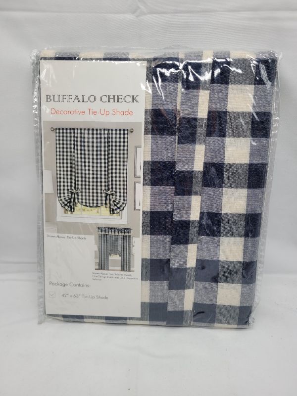 Photo 3 of Buffalo Check Tieup Window Curtain - 42 Inch Width, 63 Inch Length - Navy & Ivory Plaid - Light Filtering Farmhouse Country Drapes for Bedroom Living & Dining Room by Achim Home Decor