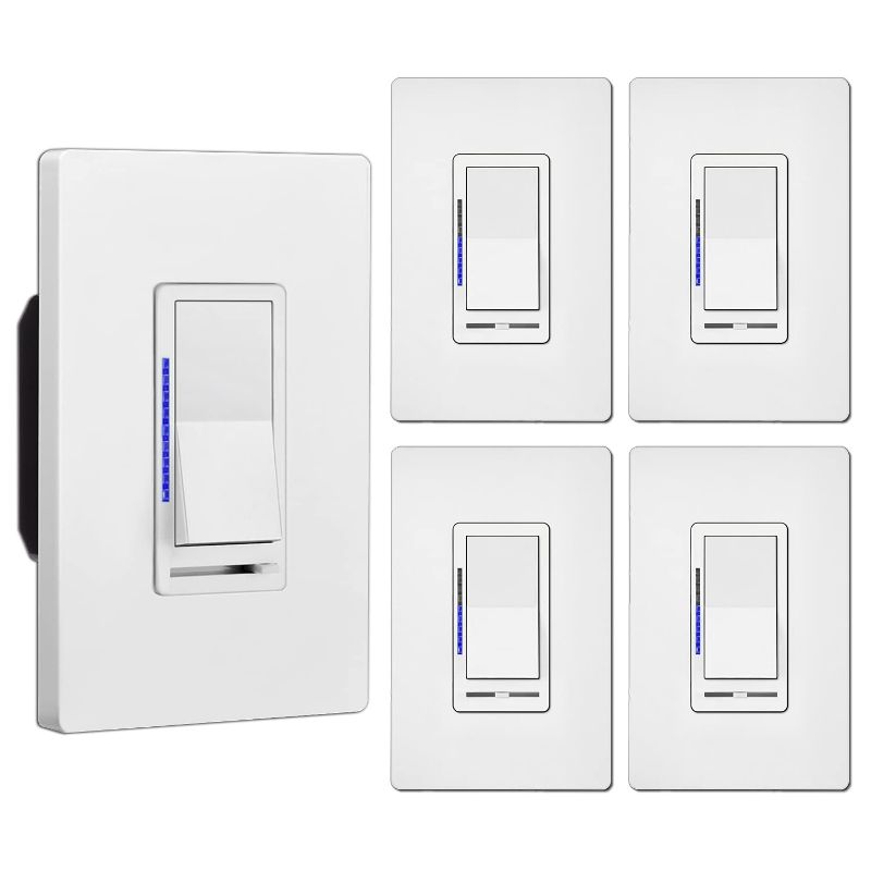 Photo 1 of [5 Pack] BESTTEN Digital Dimmer Switch with LED Indicator, Single Pole or 3-Way, for Dimmable LED Lights, CFL, Incandescent, Halogen Bulbs, Screwless Wallplate Included, UL Listed, White