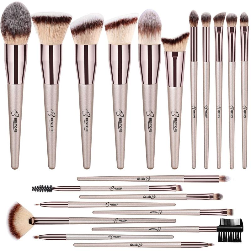 Photo 1 of BESTOPE Makeup Brushes 20 PCs Makeup Brush Set Premium Synthetic Contour Concealers Foundation Powder Eye Shadows Makeup Brushes With Champagne Gold Conical Handle With Box (Gold)