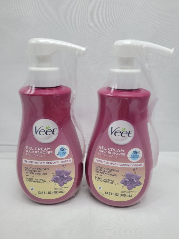 Photo 3 of (2pack) Veet Sensitive Hair Remover Gel Cream Pink, 13.5 Fl Oz (Packaging May Vary) for Legs & Body 