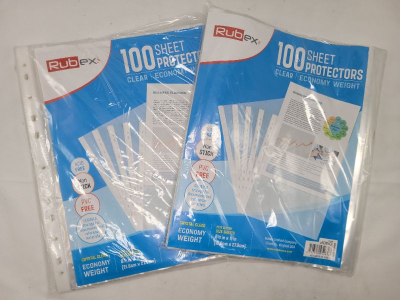 Photo 2 of (2 Pack) Rubex Sheet Protectors 8.5 x 11 inch Clear Page Protectors Plastic Sleeves Reinforced 11 Hole fit for 3 Ring Binder Top Loading 9.25 x 11.25 inch (100 Sheets)