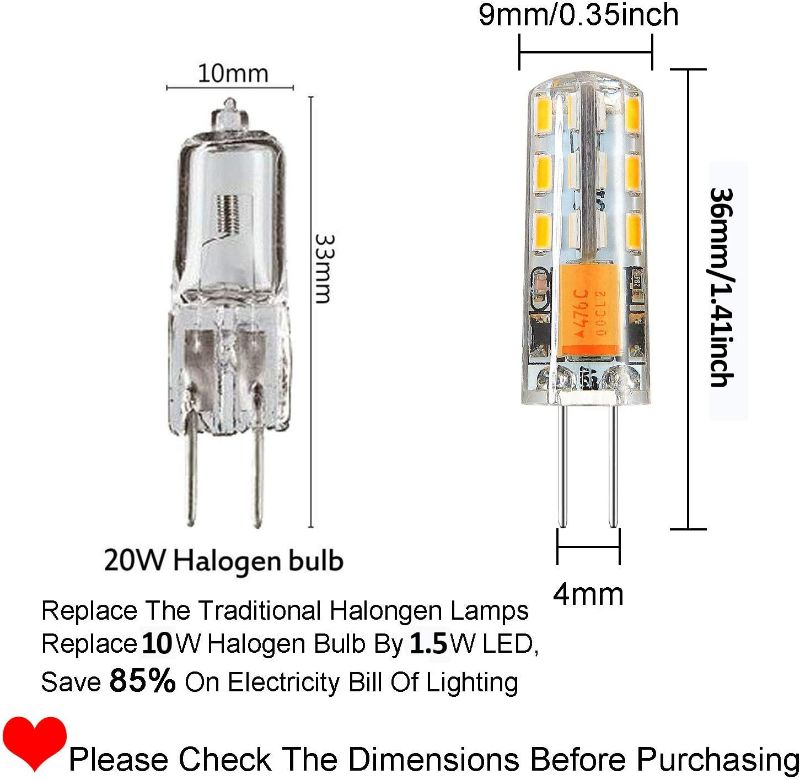 Photo 2 of RAYHOO 10pcs G4 LED Bulb JC Bi-Pin Base Lights 1.5 Watt AC DC 12V 10W-20W T3 Halogen Bulb Replacement Landscape Bulbs(White 6000K)