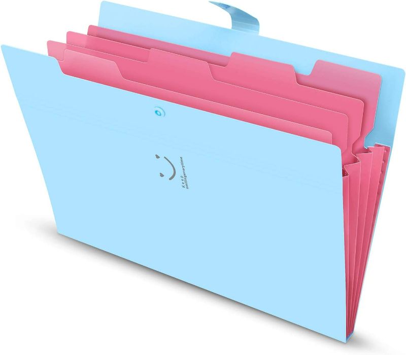 Photo 2 of SKYDUE Expanding File Folder 5 Pockets ,Letter A4 Paper Accordion Document Organizer (Blue)