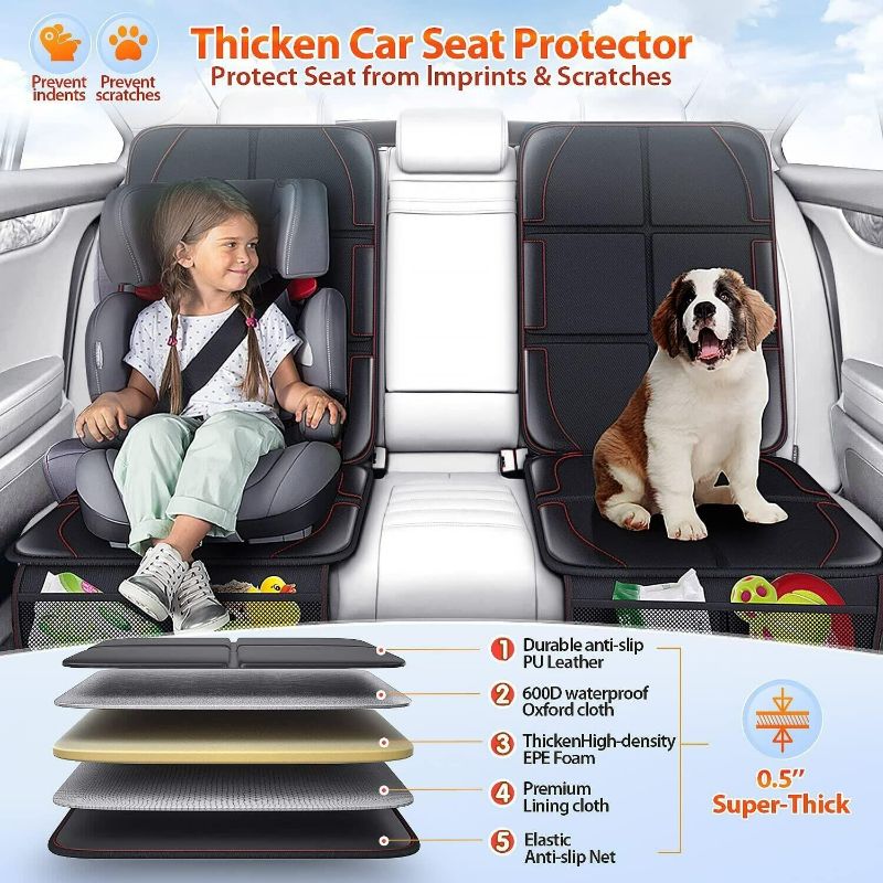 Photo 3 of Gimars 2 Packs XL 5-Layer EPE Padding Car Seat Protector for Child Car Seat, Waterproof 600D Fabric Car Seat Protector with Nonslip Backing,Storage Pockets for SUV, Sedan, Truck, Leather Seats