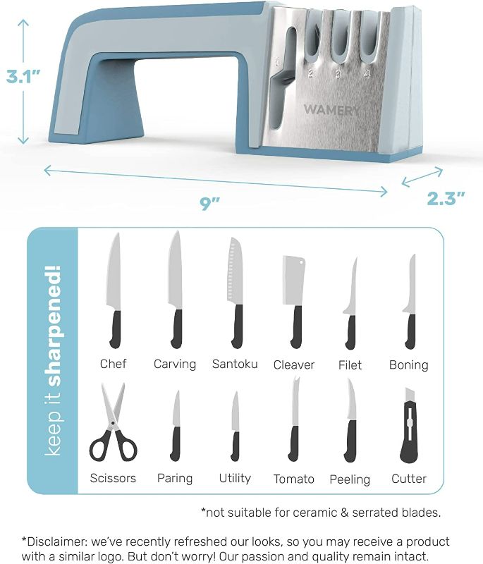 Photo 2 of Wamery Knife Sharpener 4-Stage Knife and Scissors Sharpener - Manual Knife Sharpening Scissor Sharpeners Profesional Tool Restore Knives & Shears Quickly with Ergonomic Handle & Anti-Slip Safe Pads