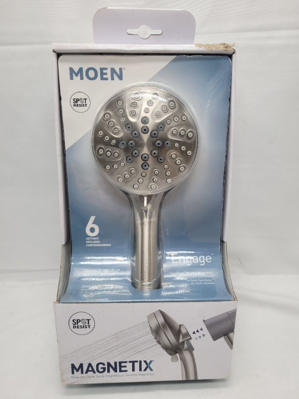 Photo 2 of Moen Engage Magnetix Spot Resist Brushed Nickel 3.5-Inch Six-Function Eco-Performance Handheld Showerhead with Magnetic Docking System, 26100SRN Showerhead Spot Resist Brushed Nickel Standard