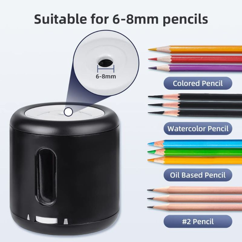 Photo 2 of Tihoo Battery Powered Electric Pencil Sharpener, Fast Sharpen, Best for Colored(6-8mm), No. 2 Wood Graphite Pencils, Home Office School Classroom Adults Kids (1 Replacement Blades and USB Included)
