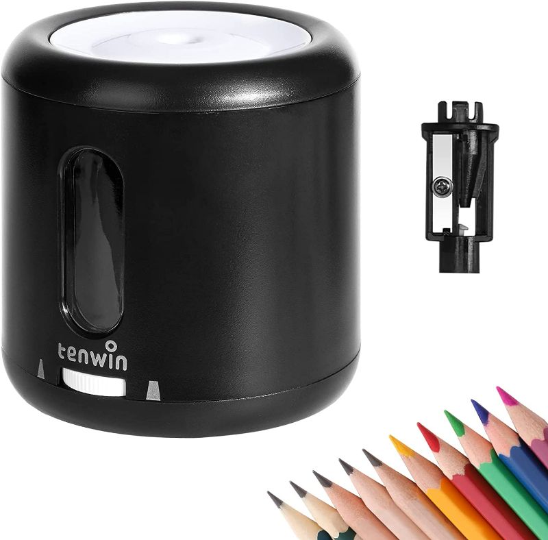 Photo 1 of Tihoo Battery Powered Electric Pencil Sharpener, Fast Sharpen, Best for Colored(6-8mm), No. 2 Wood Graphite Pencils, Home Office School Classroom Adults Kids (1 Replacement Blades and USB Included)