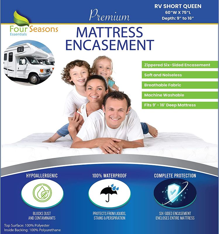 Photo 1 of RV Short Queen Mattress Protector (60" Wx75 L) Waterproof Zippered Encasement Hypoallergenic Premium Bed Cover Protects Against Dust Allergies