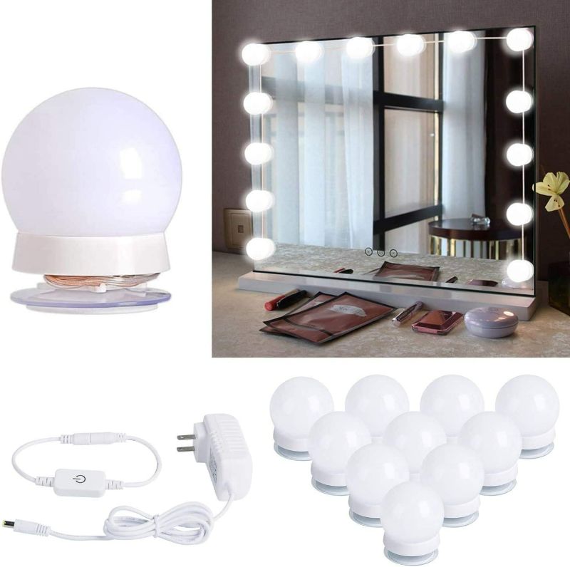 Photo 1 of Hollywood Style Led Vanity Mirror Lights Kit - Vanity Lights Have 10 Dimmable Light Bulbs for Makeup Dressing Table and Power Supply Plug in Lighting Fixture Strip, White (No Mirror Included)