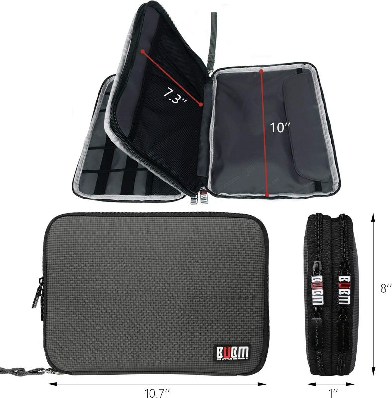 Photo 2 of BUBM Double Layer Electronics Organizer/Travel Gadget Bag for Cables, Memory Cards, Flash Hard Drive and More, Fit for iPad or Tablet(up to 9.7")-Large, Grey