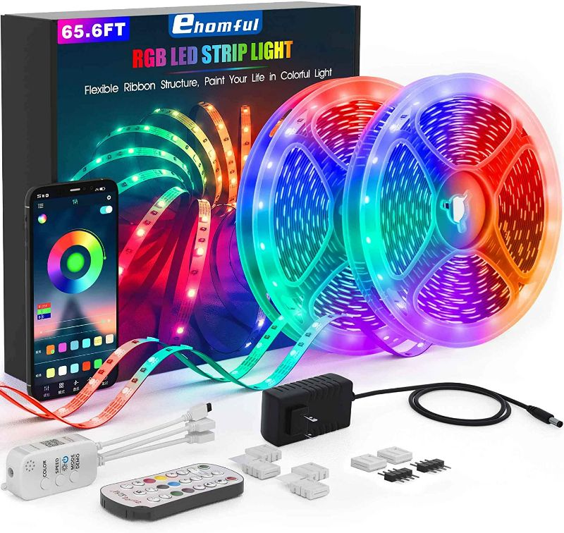 Photo 1 of ehomful 65.6ft Led Strip Lights App Control Music RGB 5050 Color Changing Smart Light Strip Kit for Bedroom,Room,Apartment,Kitchen