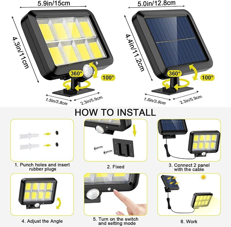 Photo 2 of Solar Lights Outdoor Motion Sensor Security Led Flood Light 160 Bright COB LED, with 16.4Ft Cable, Adjustable Solar Panel 3 Lighting Modes Outside Solar Powered Flood Light for Yard Garden Garage