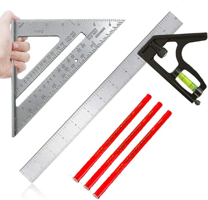 Photo 1 of 7 Inch Angle Square + 12 Inch Combination Square Tool + 3Pcs woodworking pen Set, Value Pack Aluminum Alloy Die-casting Carpenter Square