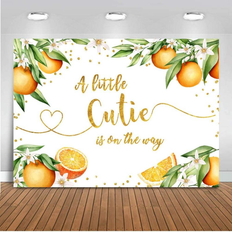 Photo 1 of Mocsicka Orange Baby Shower Backdrop A Little Cutie is on The Way Citrus Party Photo Backdrops Tangerine Baby Shower Photography Background (7x5ft)
