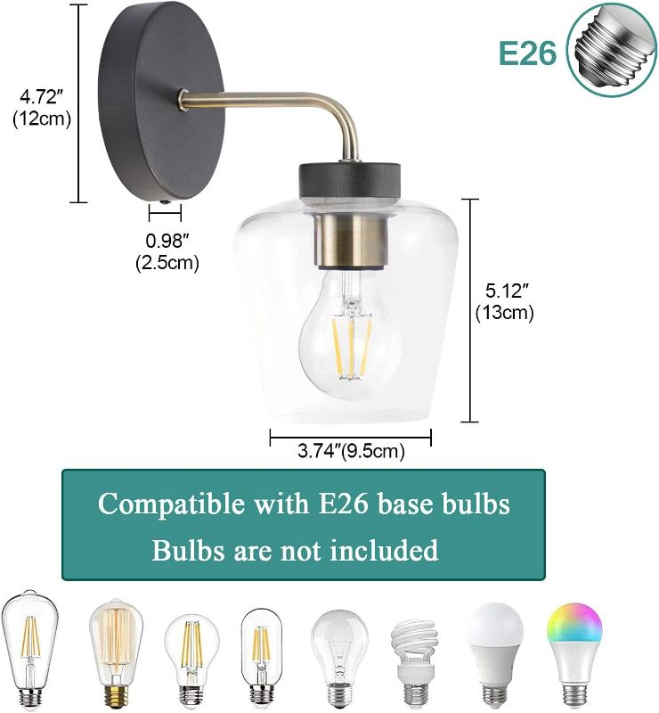 Photo 2 of BISAMIYA Modern Clear Glass Shade Wall lamp, Plug in Wall Sconce with On/Off Switch, E26 Base, Suitable for Living Room, Bedroom, TV Wall, Study Room, Cafe