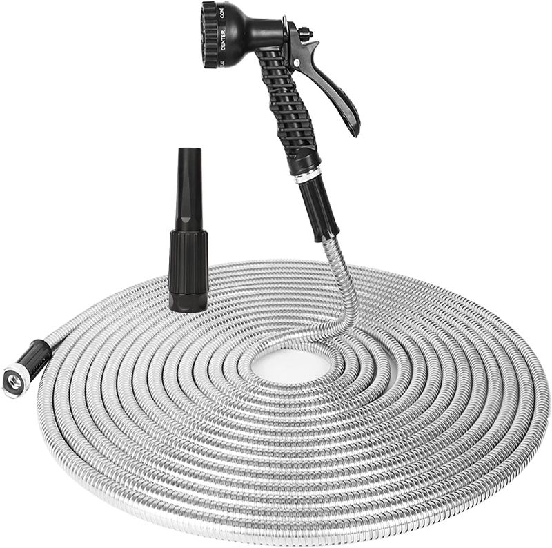 Photo 1 of Stainless Steel Metal Garden Hose - 75FT with 2 Nozzles, Lightweight, Heavy Duty, High Pressure, Flexible, Tangle Free & Kink Free Cool to Touch, Outdoor Yard Hose