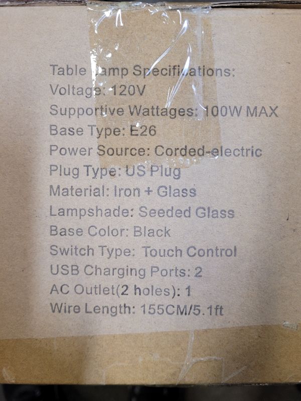 Photo 1 of Set of 2 Industrial Table Lamps with 2 USB Port, Fully Stepless Dimmable Lamps for bedrooms, Bedside Nightstand Desk Lamps with Seeded Glass Shade for Reading Living Room Office 2 LED Bulb Included