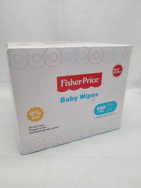 Photo 3 of Fisher Price Baby Wipes Unscented, Hypoallergenic, Water Baby Diaper Wipes for Newborn and Sensitive Skin - Resealable Top - 80 Count (Pack of 6) - 480 wipes