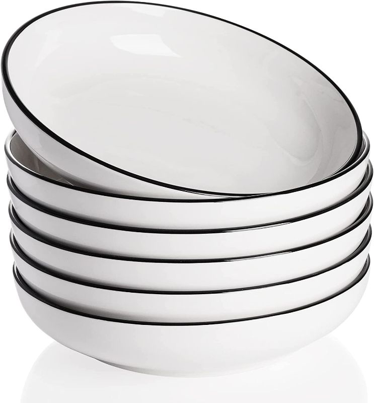 Photo 1 of Vasa Casa Pasta Bowls, 30 Ounce White Ceramic Pasta Plates, Large Salad Serving Bowls Set, Wide and Shallow Design, Microwave and Dishwasher Safe, Set of 6