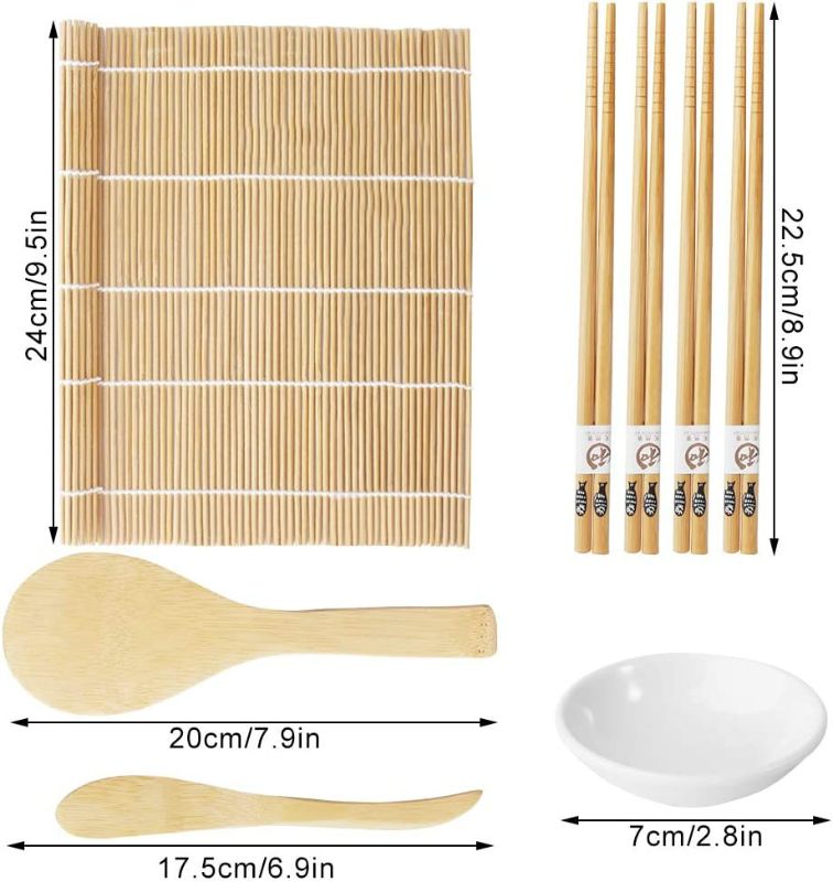 Photo 3 of ONESING 24 Pcs Sushi Making Kit Sushi Roller Bamboo Sushi Rolling Mat Sushi Maker with Sushi Bazooka Avocado Slicer Bamboo Chopsticks Bamboo Sushi Mats Chopsticks Holder for DIY All In One Sushi Kit