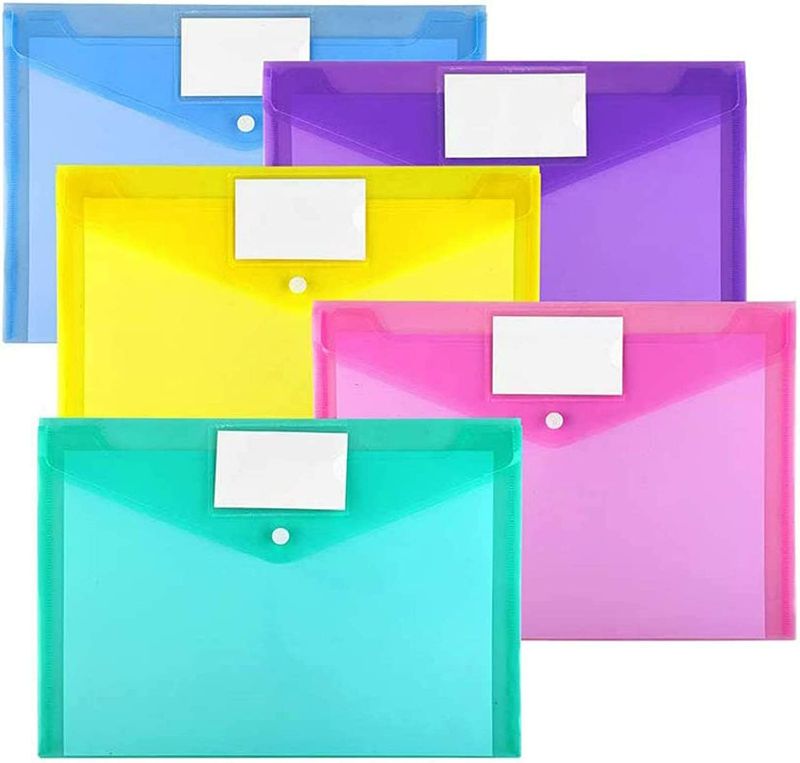Photo 1 of (2 packs) Sooez 10 Pack Plastic Envelopes Poly Envelopes, Clear Document Folders US Letter A4 Size File Envelopes with Label Pocket & Snap Button for Home Work Office Organization, 5 Assorted Colors