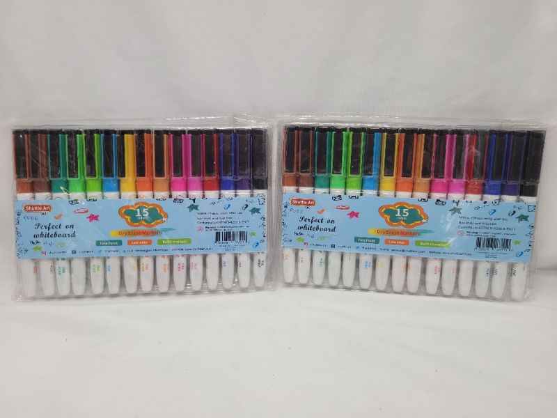 Photo 2 of (2 pack) Shuttle Art Dry Erase Markers, 15 Colors Magnetic Whiteboard Markers with Erase,Fine Point Dry Erase Markers Perfect For Writing on Whiteboards, Dry-Erase Boards,Mirrors for School Office Home 15 Colors Dry Erase Markers