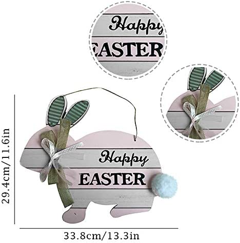 Photo 3 of yeyoxin Easter Bunny Wall Hanging Decoration, Wood Seasonal Welcome Sign Front Door Decor for Home Indoor Outdoor