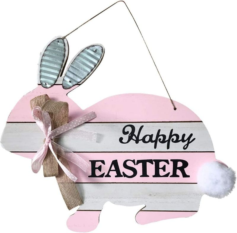 Photo 1 of yeyoxin Easter Bunny Wall Hanging Decoration, Wood Seasonal Welcome Sign Front Door Decor for Home Indoor Outdoor