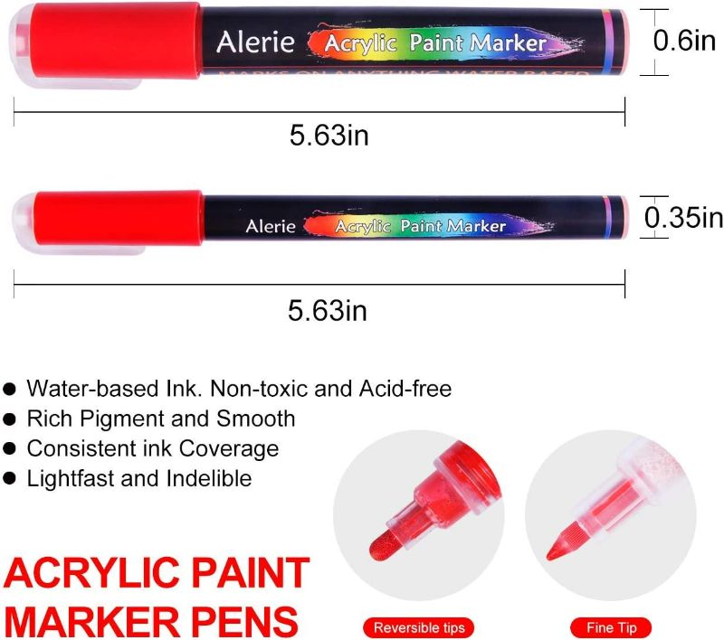 Photo 3 of Acrylic Paint Pens - 24 Pcs Acrylic Paint Markers for Rock Painting, Stone, Ceramic, Glass, Wood, Fabric, Canvas, A set of 12 colors, Each Color Has A Thick & Fine Pen and 3 Different Tip