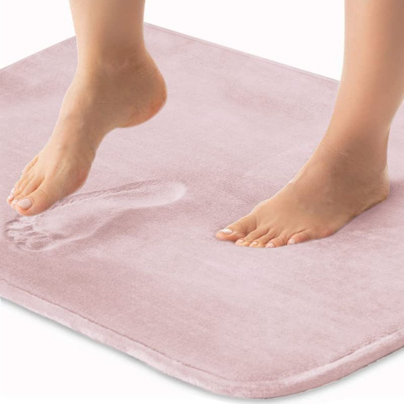 Photo 1 of Gorilla Grip Thick Memory Foam Bath Rugs, Soft Absorbent Velvet Bathroom Mats, Durable Dots on Underside, Machine Washable Bathmat, Carpet Rug Room Decor for Shower Floor, 48x24 Mat, Dusty Rose