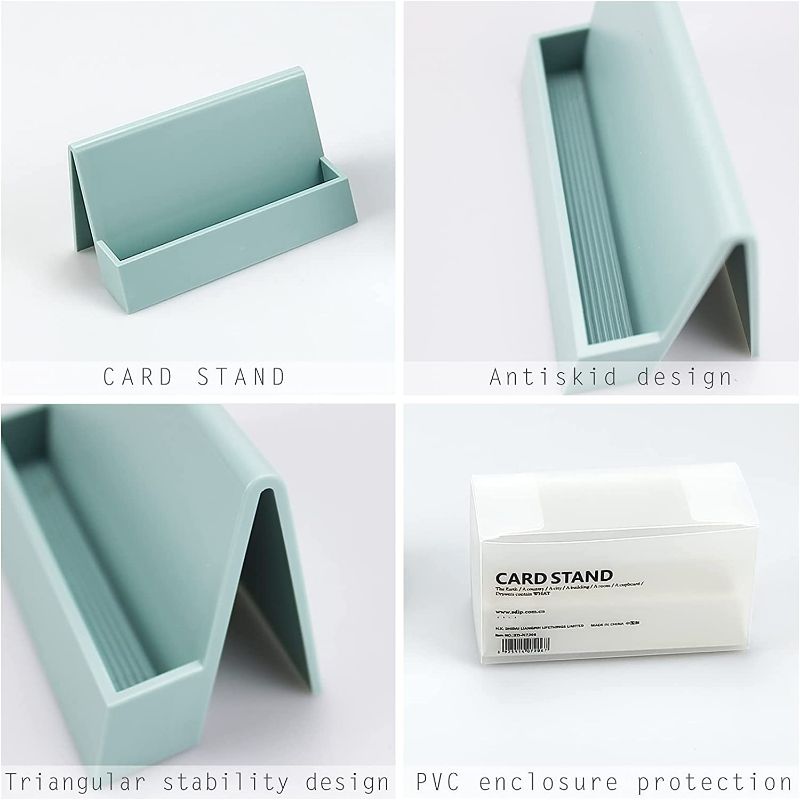 Photo 3 of (3 pack) Business Card Holder for Desk, 2 Pieces Modern Plastic Business Card Holder Display Stand, Desk Business Name Card Organizer(Blue,Beige)