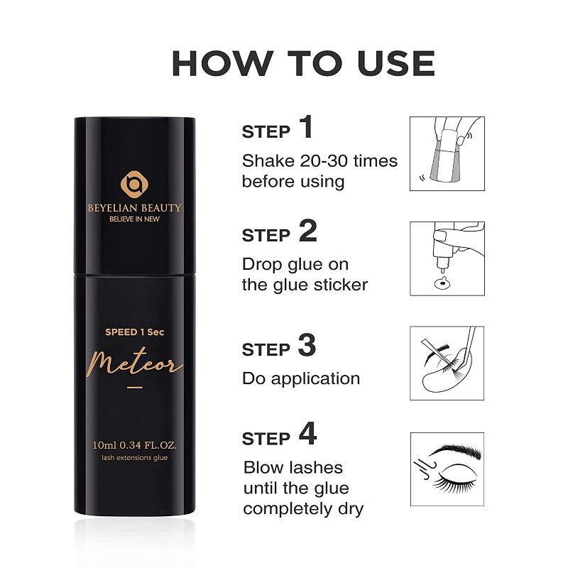 Photo 3 of BEYELIAN Meteor Eyelash Extensions Glue 10ml Smart Volume Controlling Wing 1s Dry 6-7 Weeks Retention Strong Hold IPX 7 Waterproof Great Sealing Each Drop Fresh Professional Use Adhesive
