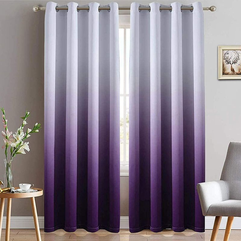 Photo 1 of Yakamok Light Blocking Gradient Color Curtains Purple Ombre Blackout Curtains Room Darkening Thermal Insulated Grommet Window Drapes for Living Room/Bedroom (Purple, 2 Panels, 52x84 Inch)