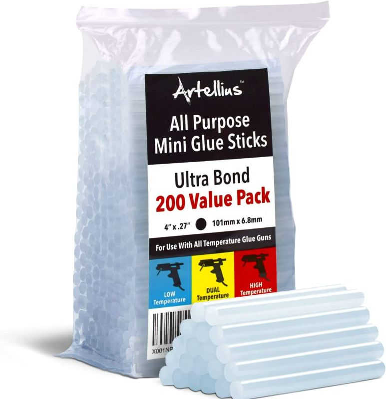 Photo 1 of Mini Hot Glue Gun Sticks (Huge Bulk Pack of 200) 4" and 0.27 Diameter - Compatible with Most Glue Guns