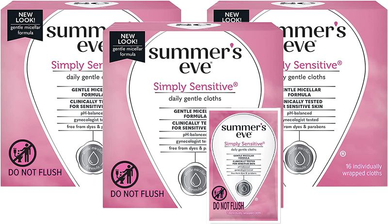 Photo 1 of Summer’s Eve Simply Sensitive Daily Gentle Feminine Wipes, pH Balanced, 16 count, 3 Pack