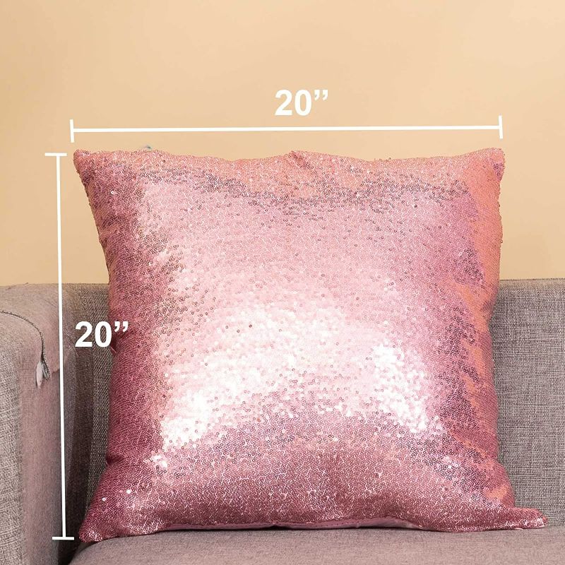 Photo 3 of Poise3EHome 20x20inches Fuchsia Pink Pillow Covers Sequin Decorative Pillow Cases for Throw Pillows Couch Sofa (Pink, 2PCS)