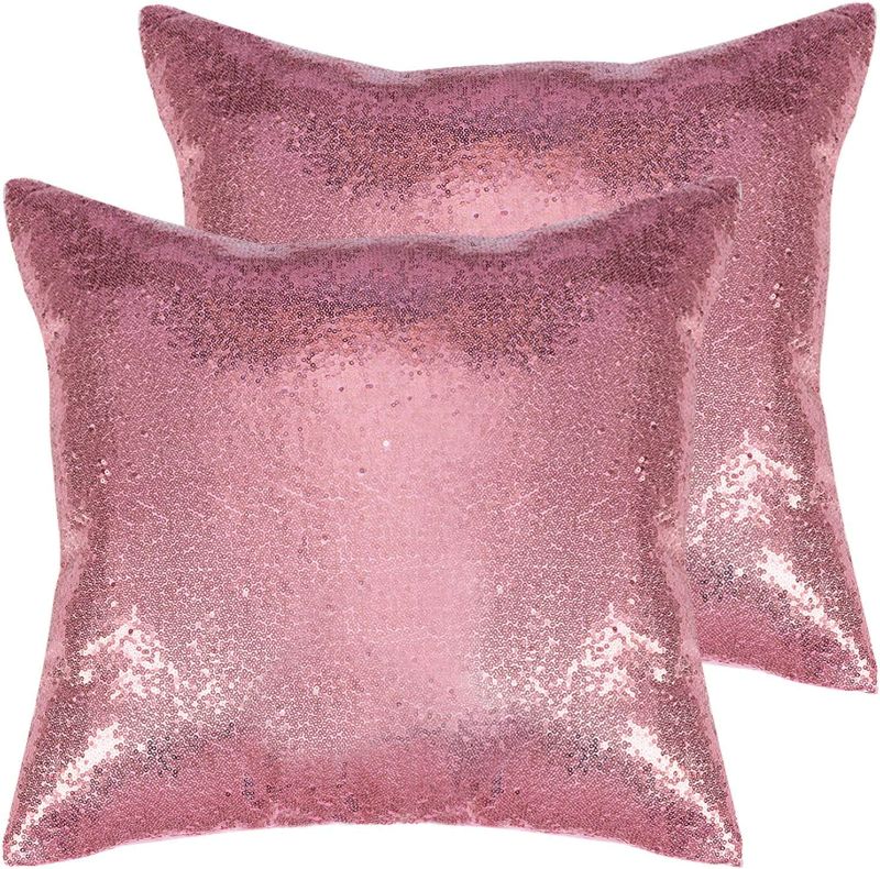 Photo 1 of Poise3EHome 20x20inches Fuchsia Pink Pillow Covers Sequin Decorative Pillow Cases for Throw Pillows Couch Sofa (Pink, 2PCS)
