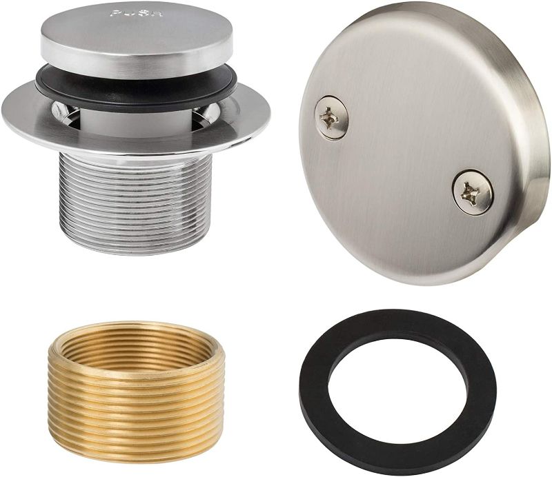 Photo 1 of Artiwell Tip-Toe Tub Trim Set with Two-Hole Overflow Faceplate, Replacement Bath Drain Trim Kit with 2-Hole Overflow Faceplate and Universal Fine/Coarse Thread (BRUSHED NICKEL)