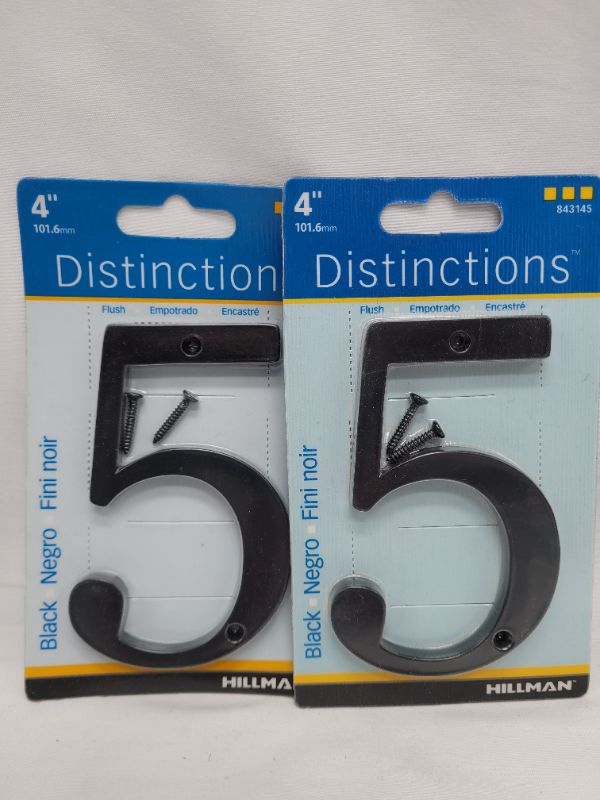 Photo 2 of (2 pack) Distinctions 843145 Black Flush-Mount 4-Inch House Number 5 #5